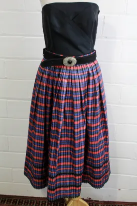 Vintage 1980s Austrian Red and Blue Plaid Dirndl Skirt, Medium