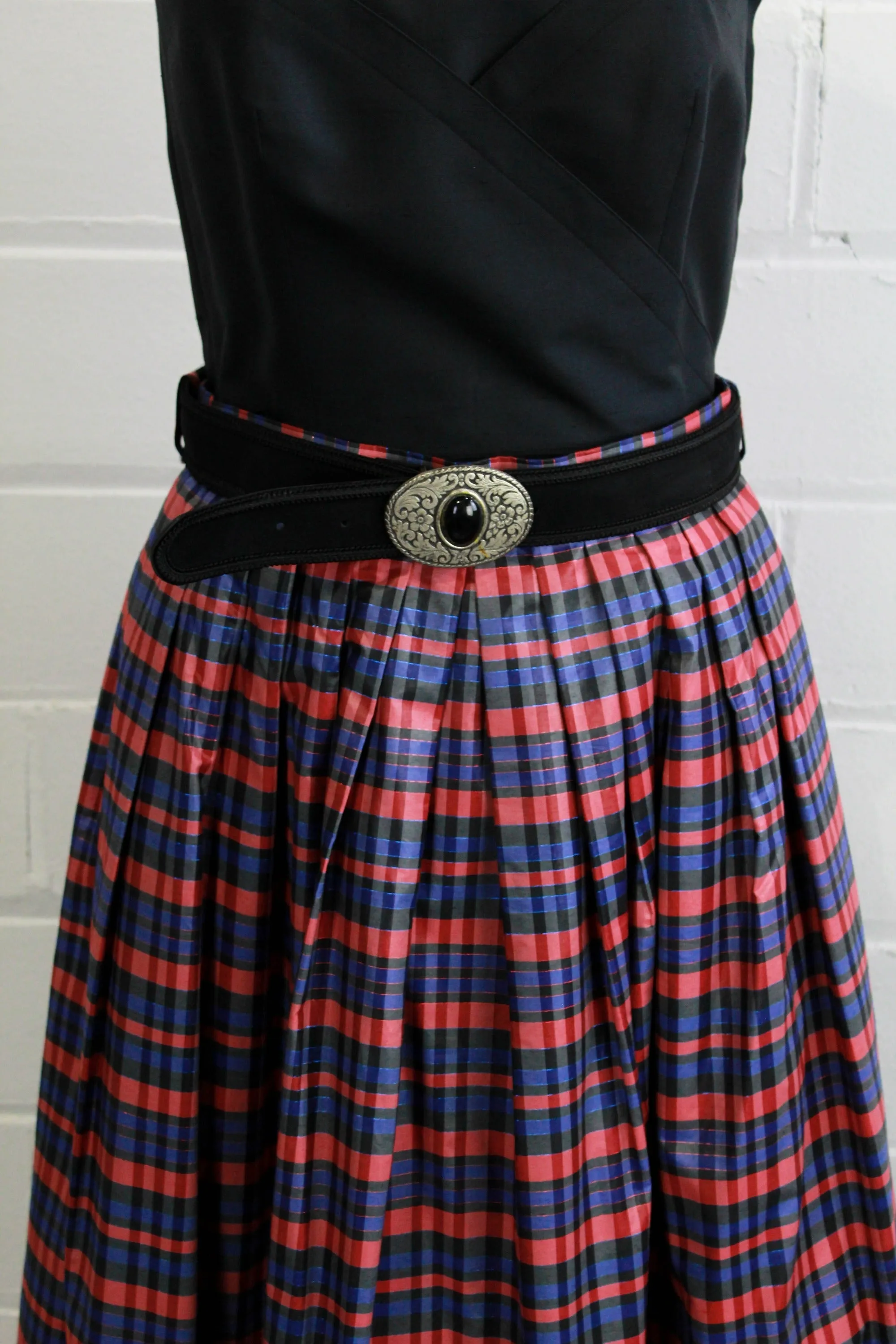 Vintage 1980s Austrian Red and Blue Plaid Dirndl Skirt, Medium
