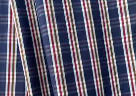 Vintage-Inspired Indigo, Barn Red, Umber & White Plaid Cotton Poplin Shirting (Made in Italy)