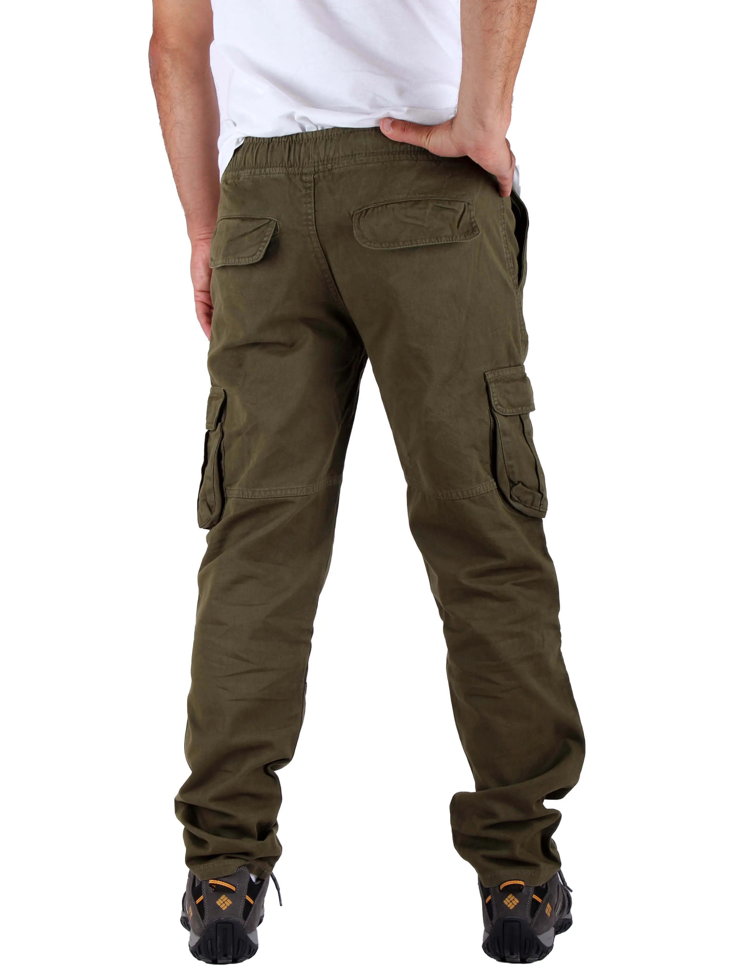 Washed Cargo Pants With Elastic Waist Unisex  - Olive Green