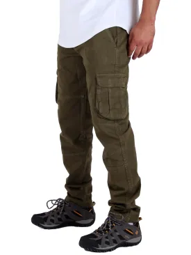 Washed Cargo Pants With Elastic Waist Unisex  - Olive Green