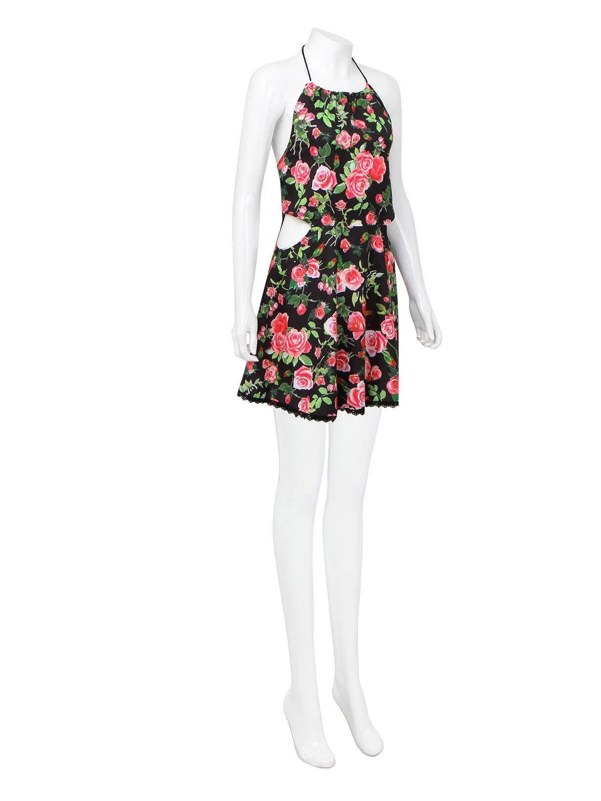 Wholesale Floral Print Halter Dresses with Cut Out Detail