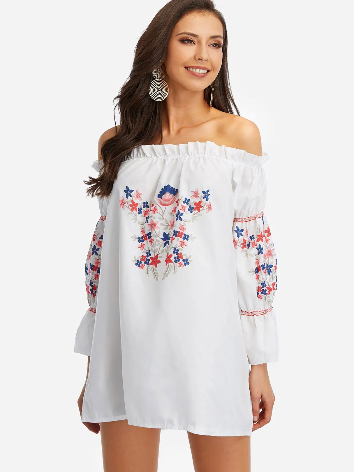 Wholesale Off The Shoulder 3/4 Sleeve Length Floral Print Dresses