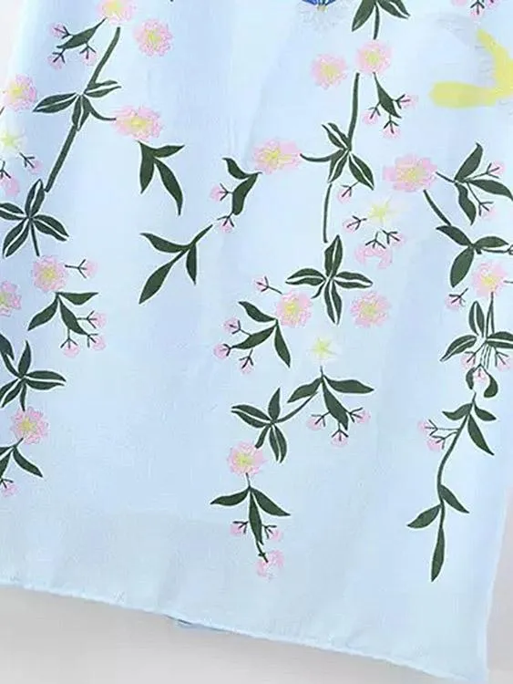Wholesale Round Neck Short Sleeve Floral Print Zip Back Slit Hem Dresses