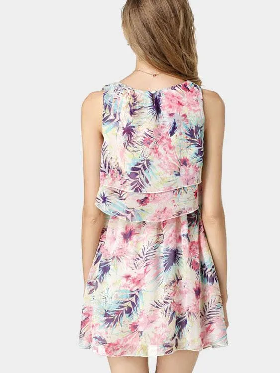 Wholesale Round Neck Sleeveless Floral Print Dresses