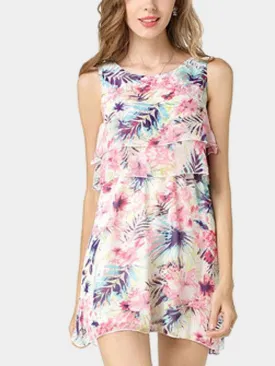 Wholesale Round Neck Sleeveless Floral Print Dresses