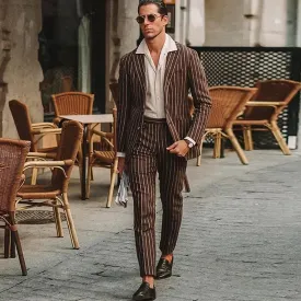 WIAOFELLAS  -  Brown Striped Men Suits 2 Piece Fashion Smart Casual Formal Wear Custom Made Handsome Party Business Office Work Male Suit