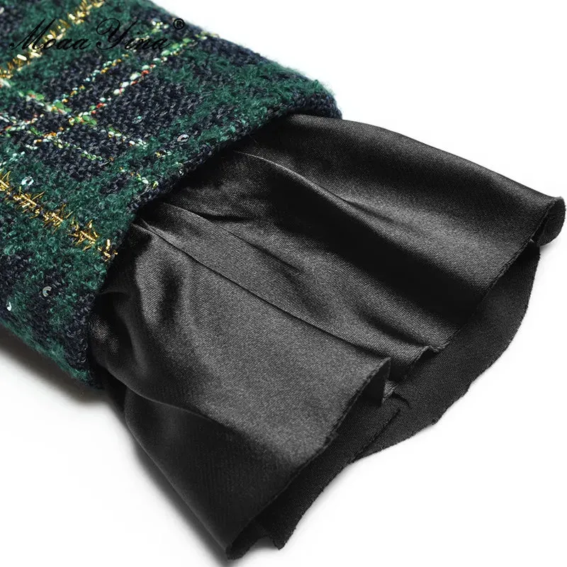 Winter Plaid Tweed Skirts Suit Two Pieces Set