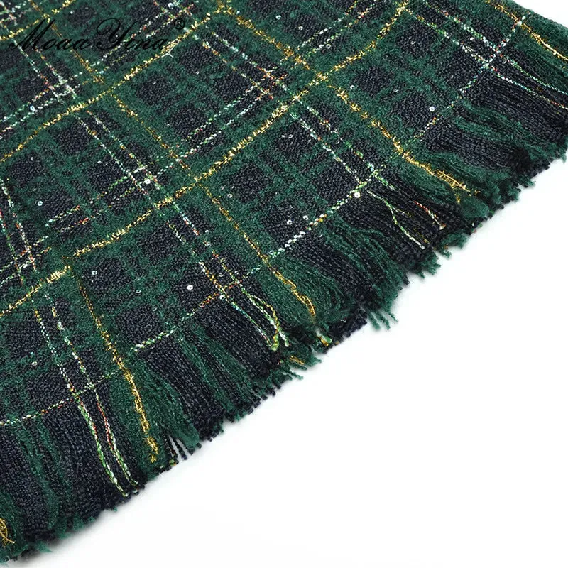 Winter Plaid Tweed Skirts Suit Two Pieces Set