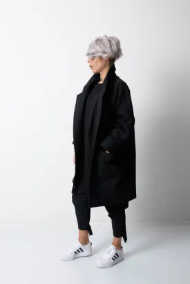 Woman Denim Coat with Lapel Collar and Big Pockets