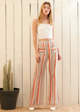 Women's High-waisted Palazzo in Rust Multi Stripe Pants by Shop at Konus