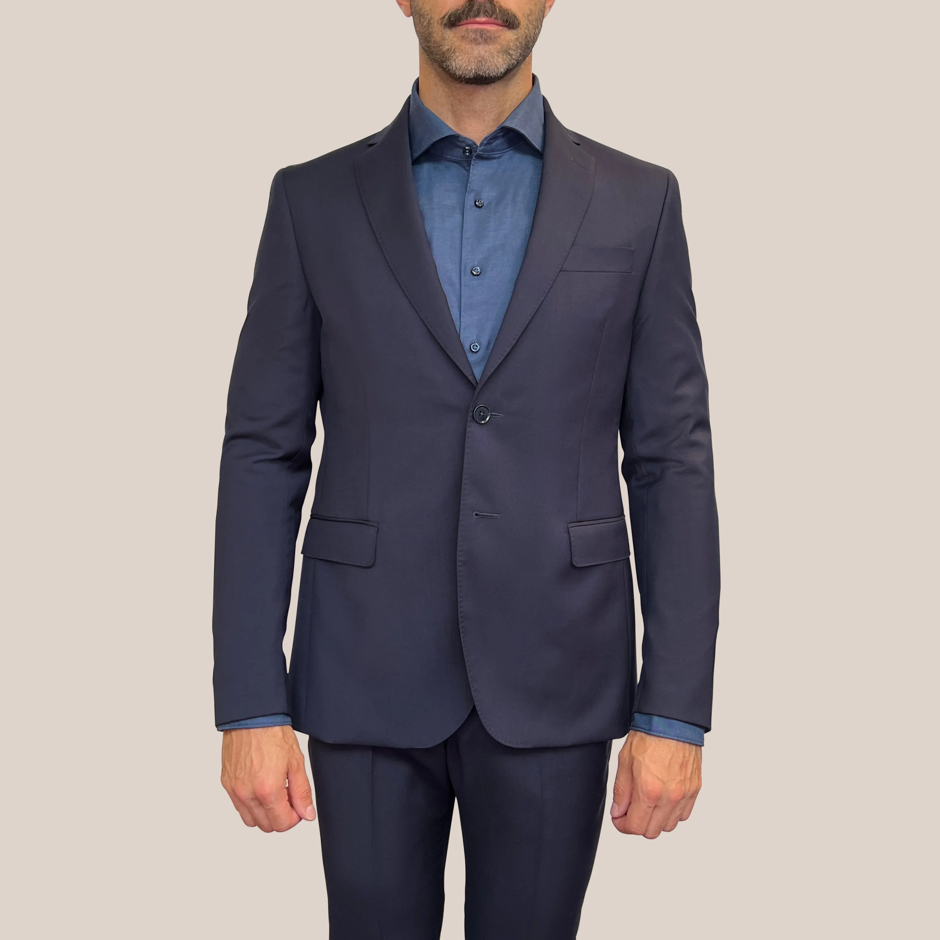 Wool Blazer with Pick Stitching - Navy