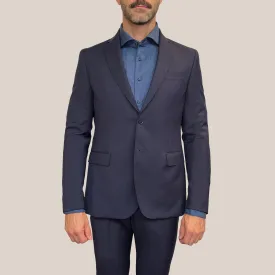 Wool Blazer with Pick Stitching - Navy