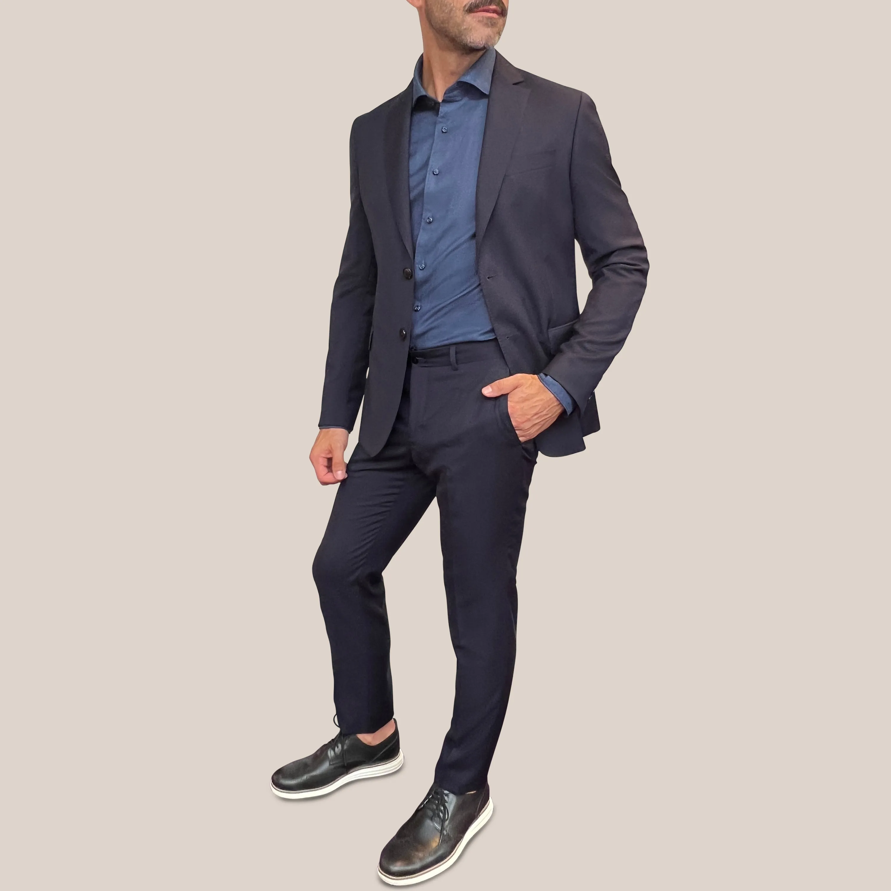 Wool Blazer with Pick Stitching - Navy