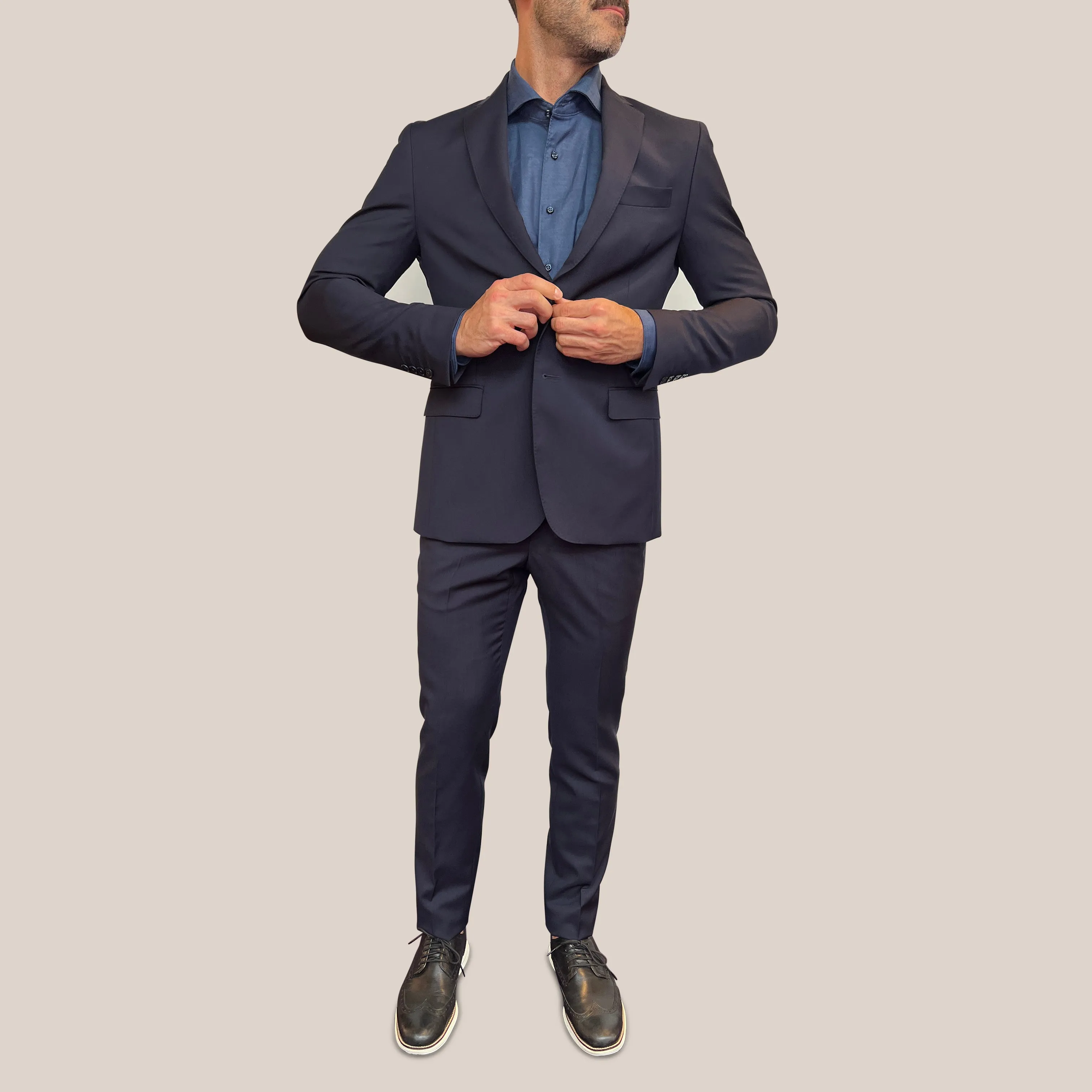 Wool Blazer with Pick Stitching - Navy