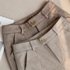Woolen High Waisted Casual Suit Pants