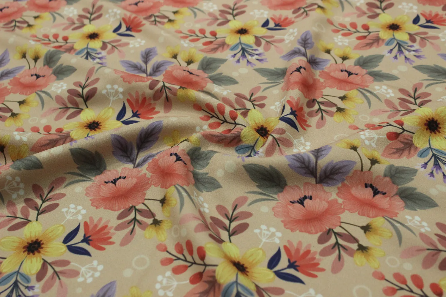 Yellow Printed Crepe Fabric
